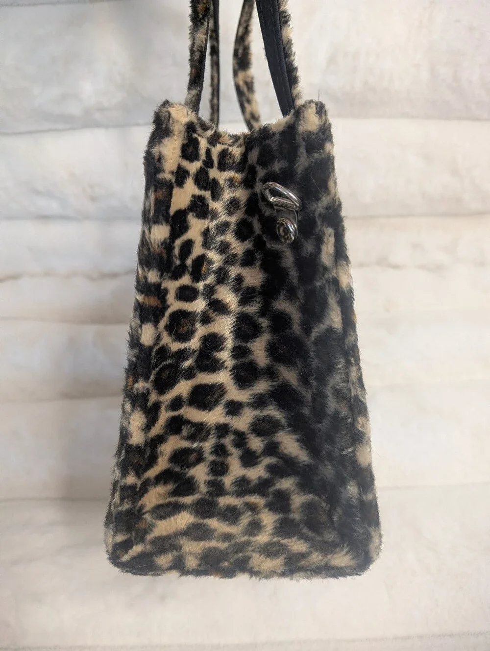 Kate Spade Vtg Faux Fur Leopard Print Sam Mini Tote Bag
